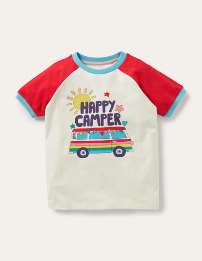 Printed Graphic Raglan T-shirt-Fire Red Campervan