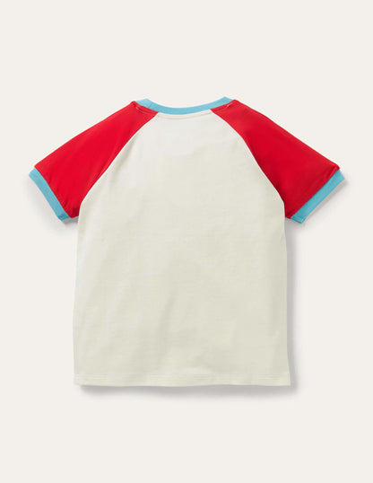 Printed Graphic Raglan T-shirt-Fire Red Campervan