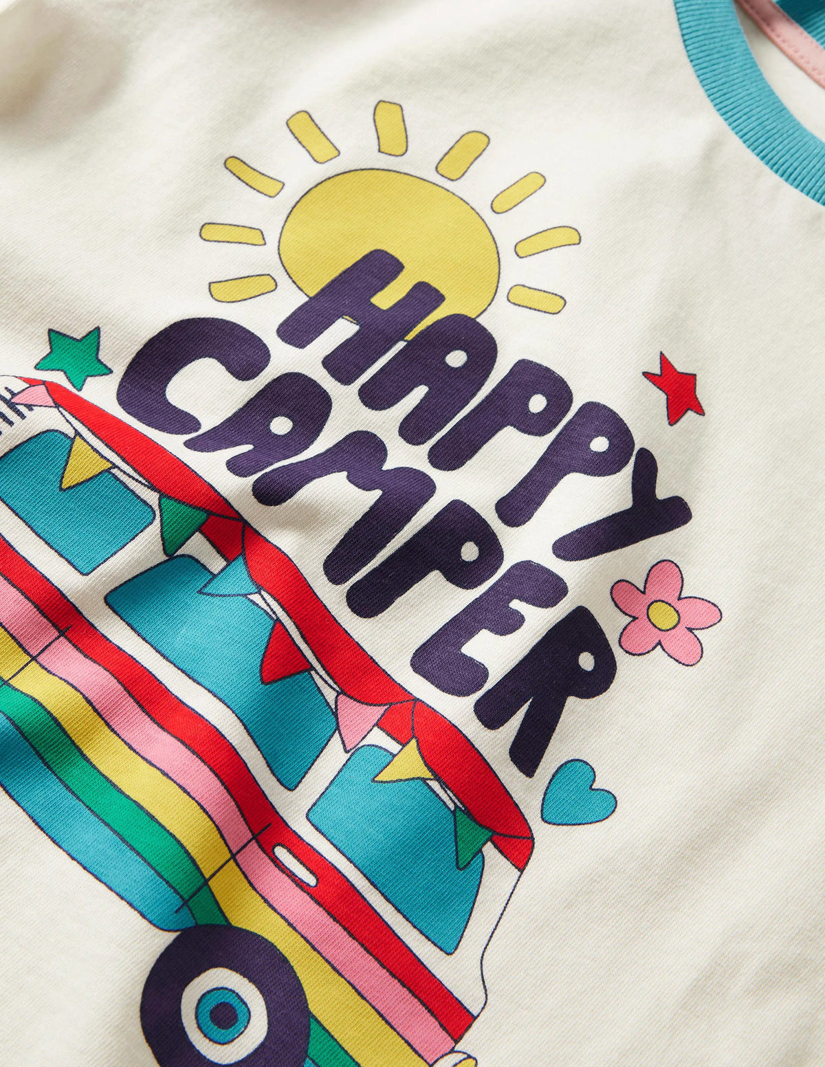 Printed Graphic Raglan T-shirt-Fire Red Campervan