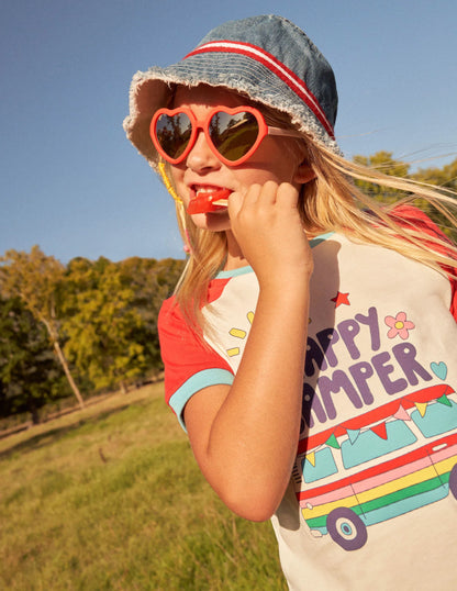 Printed Graphic Raglan T-shirt-Fire Red Campervan