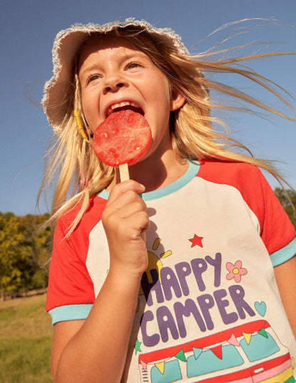 Printed Graphic Raglan T-shirt-Fire Red Campervan