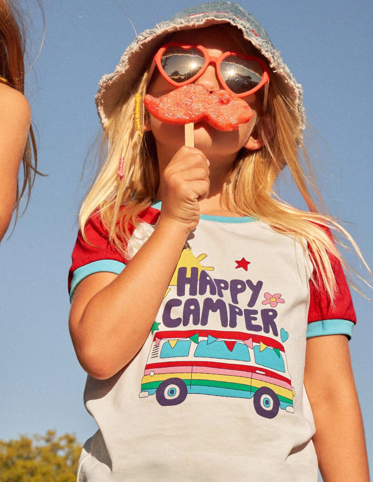 Printed Graphic Raglan T-shirt-Fire Red Campervan