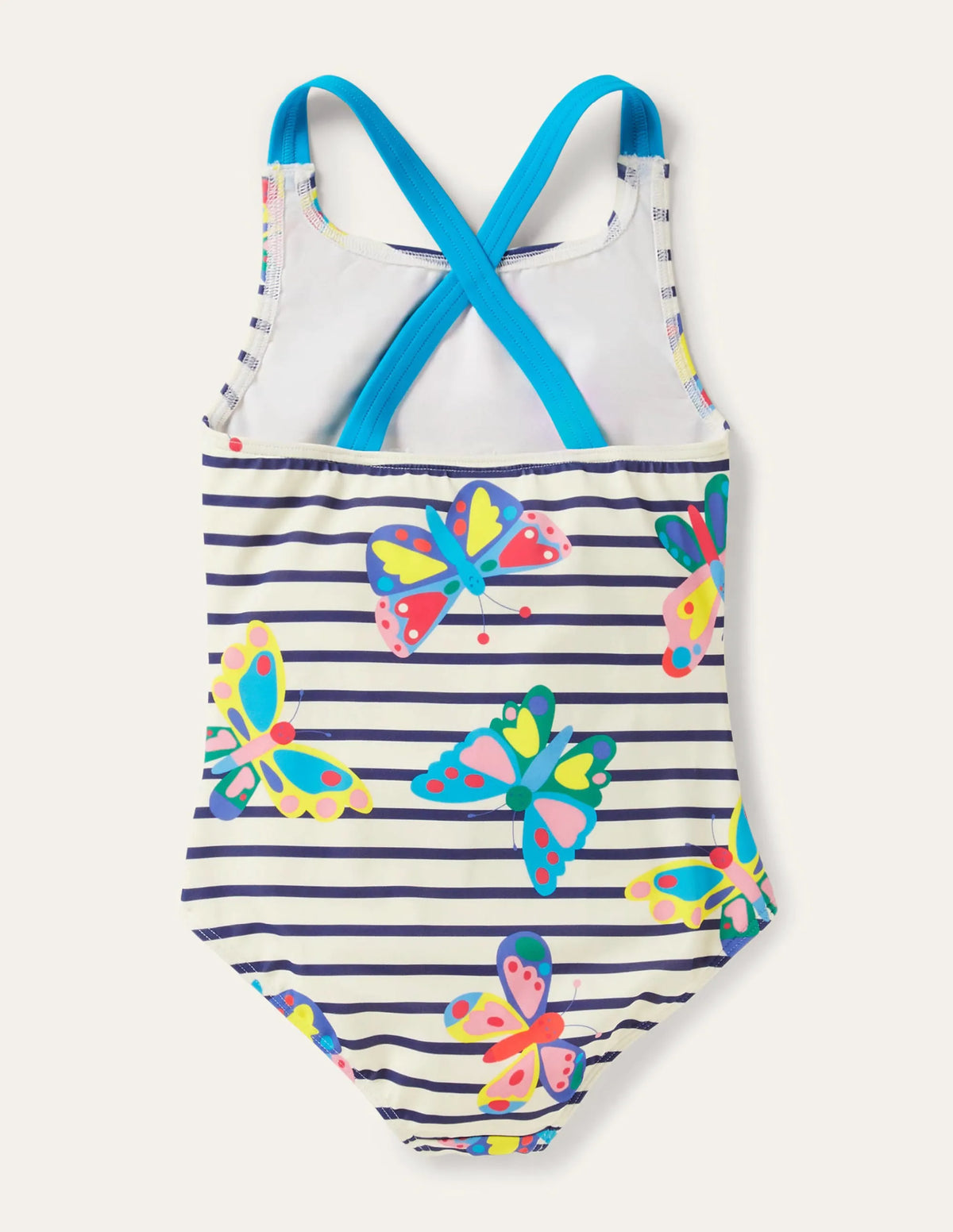 Cross-back Printed Swimsuit-Multi Butterfly Breton
