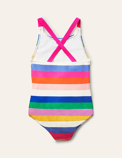 Cross-back Printed Swimsuit-Rainbow Multi