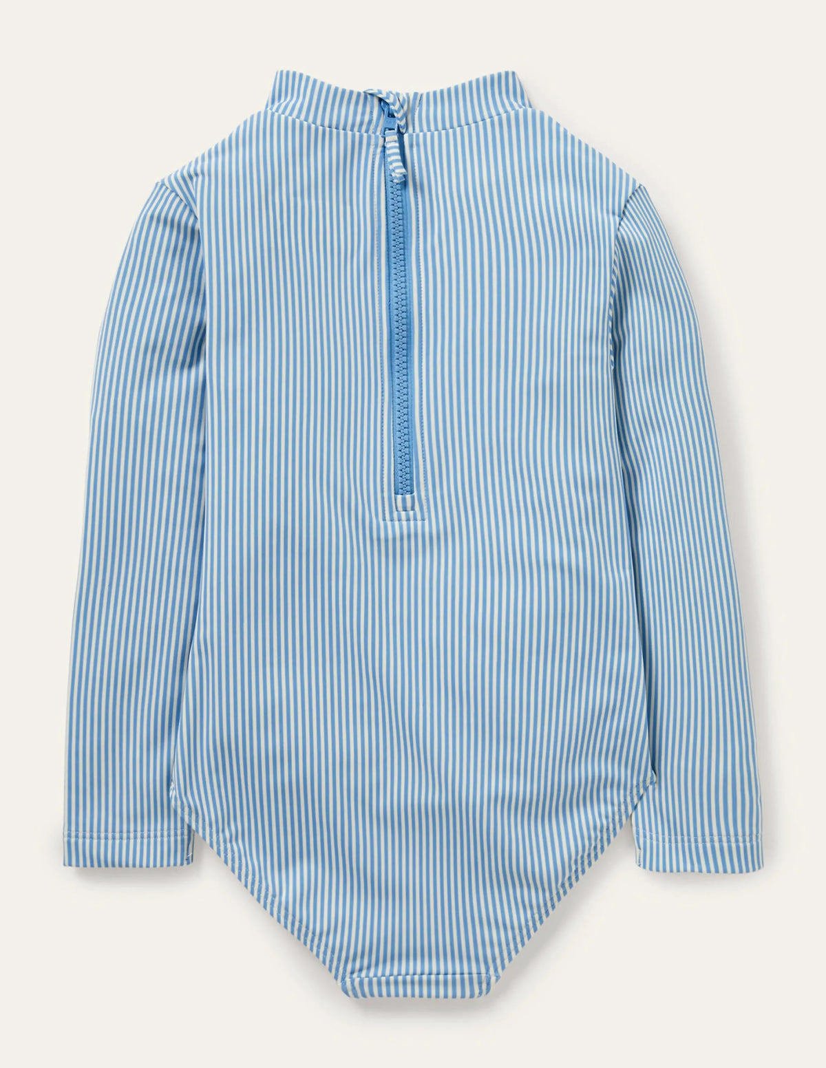 Long-sleeve Frilly Swimsuit-Surfboard Blue Ticking Stripe