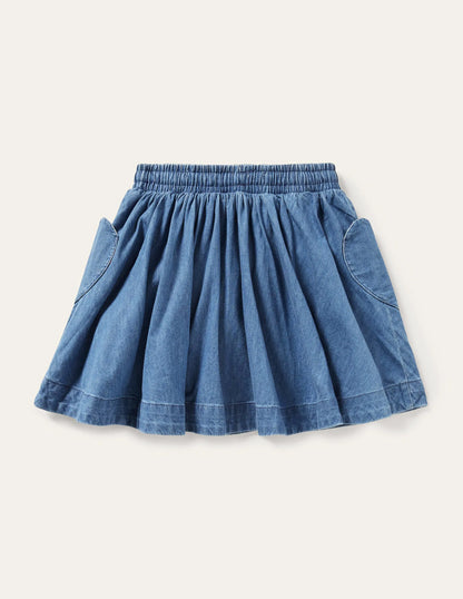 Woven Twirly Skirt-Mid Vintage Denim