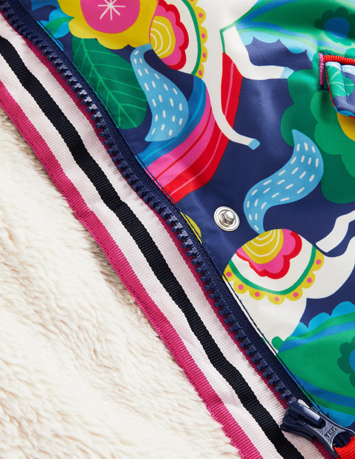 Navy Unicorn Print Sherpa Lined Anorak-Multi Flowerpatch Unicorns