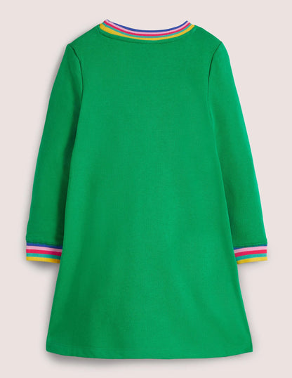 Green Rainbow Cat Print Sweatshirt Dress-Highland Green Cats