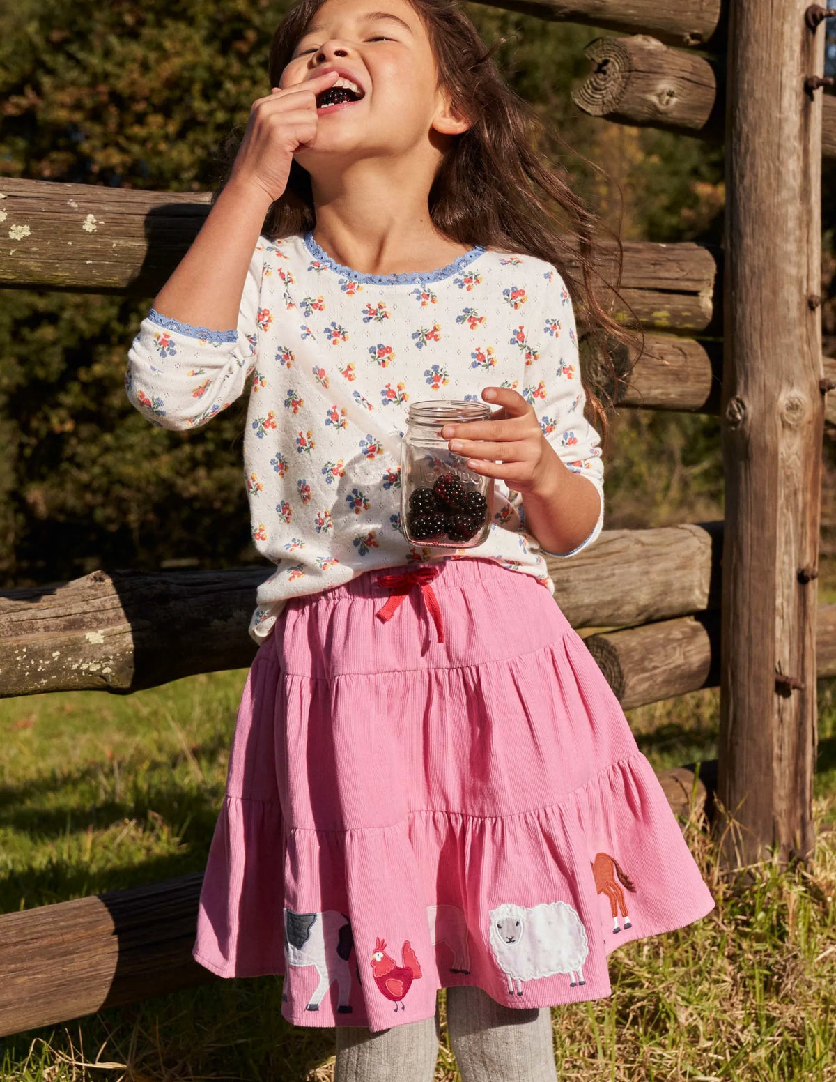 Cord Appliqué Midi Skirt-Formica Pink Farm Animals