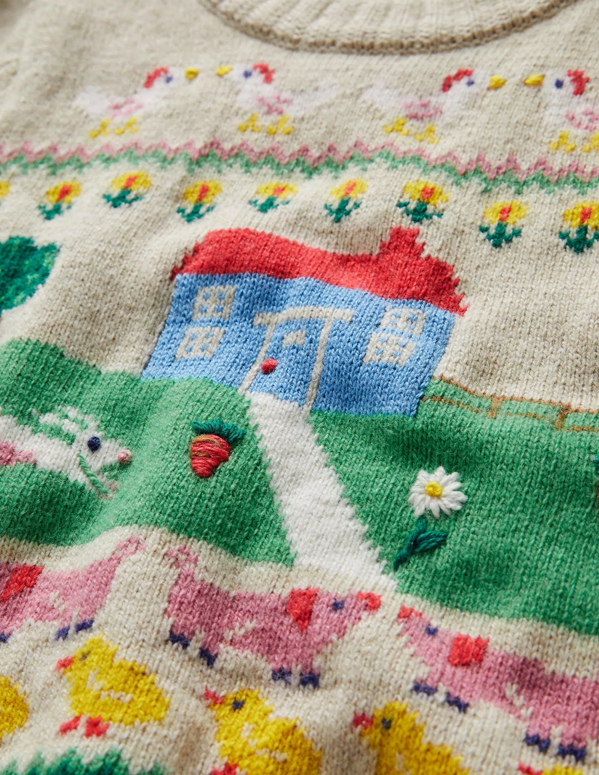 Farm House Sweater-Oatmeal Marl House Scene