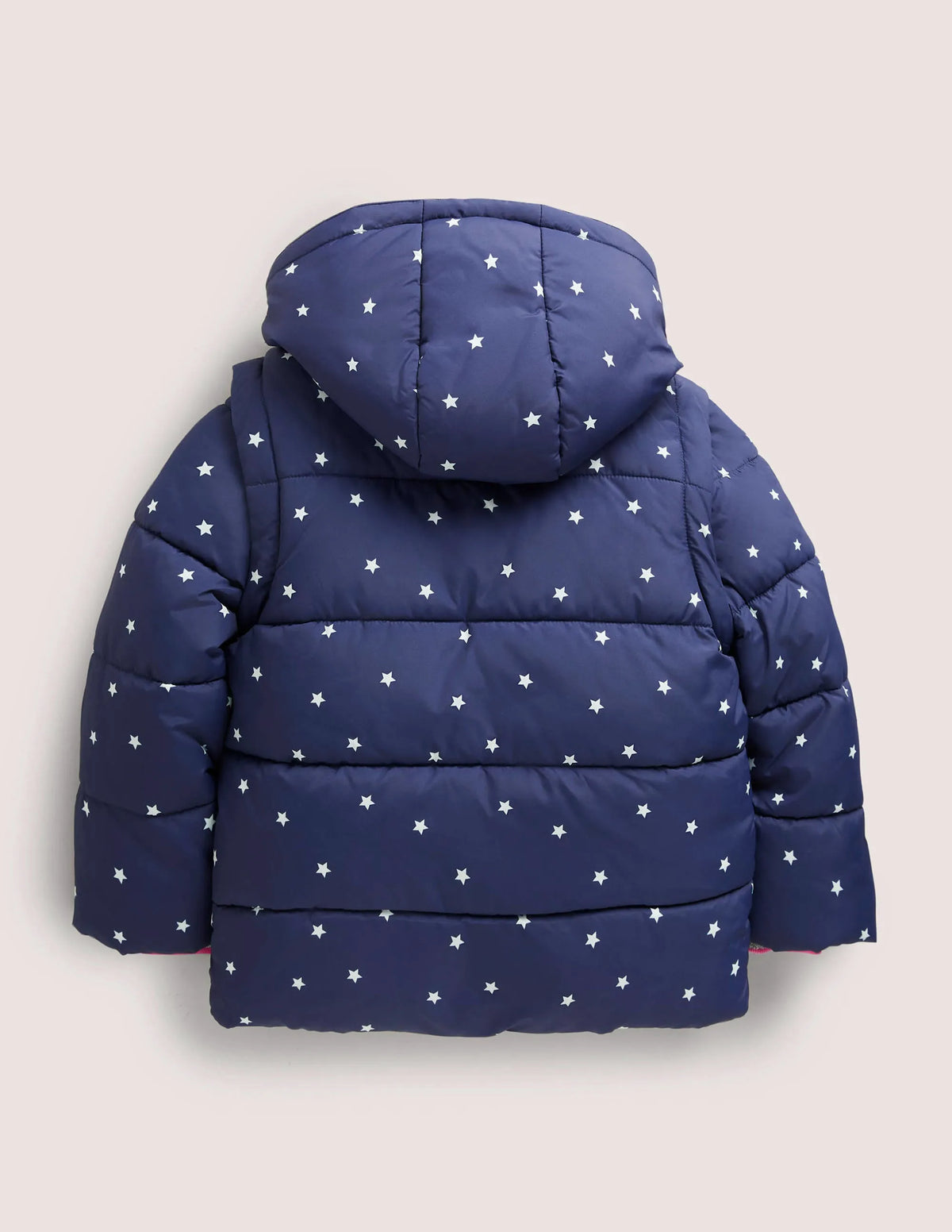 Navy Star Print Hooded Puffer Jacket-College Navy Confetti Star