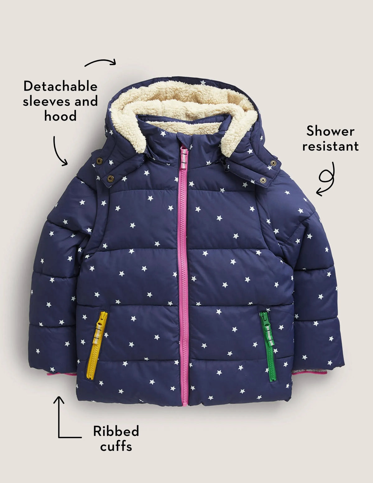 Navy Star Print Hooded Puffer Jacket-College Navy Confetti Star