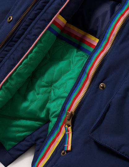 Navy Rainbow Hooded Waterproof Parka-College Navy