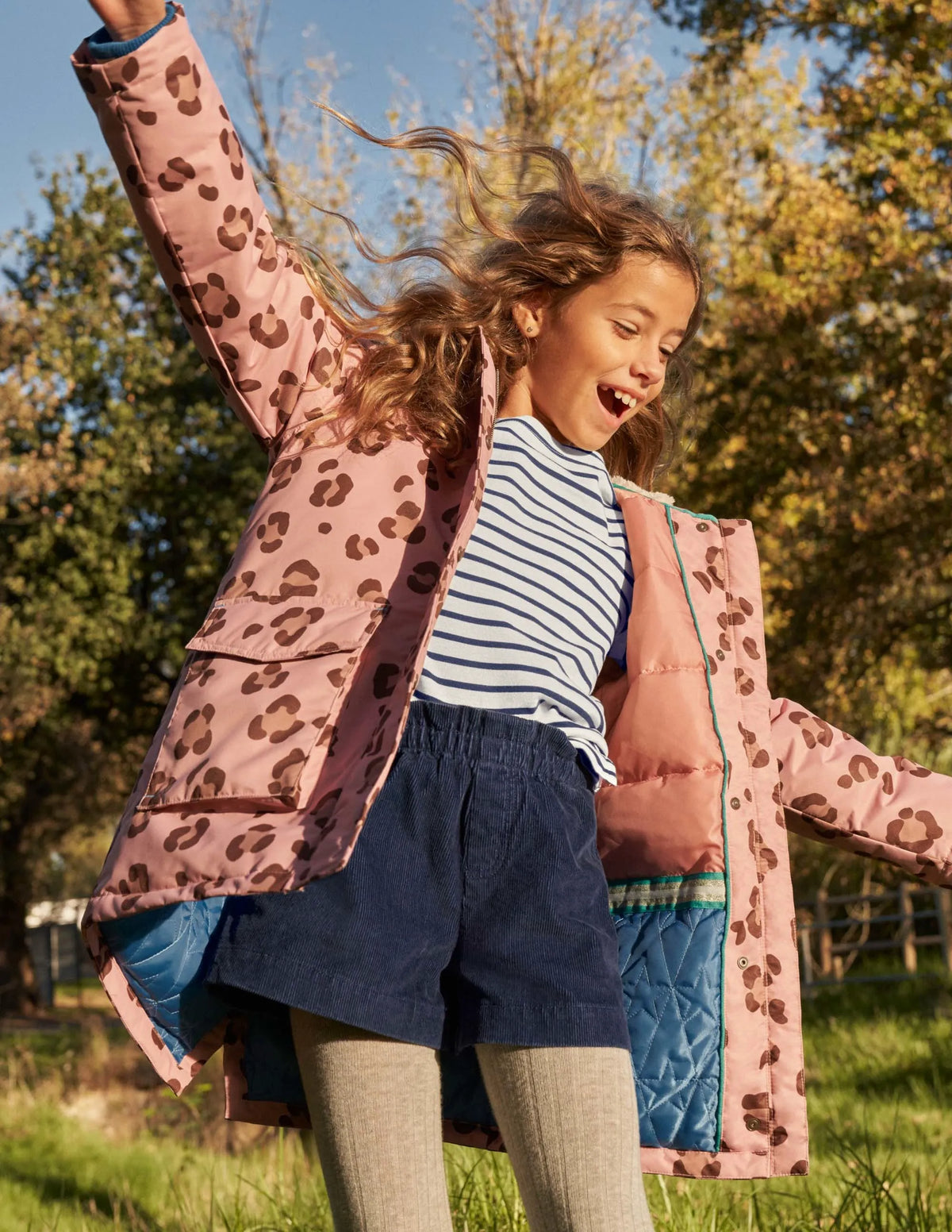 Pink Animal Print Waterproof Parka-Almond Pink Animal Print