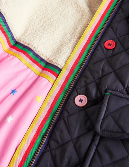 Longline Quilted Jacket-College Navy