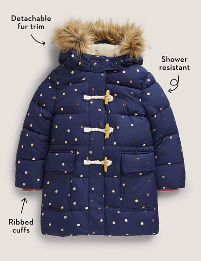 Gold Polka Dot Navy Puffer Jacket-College Navy Foil Spot