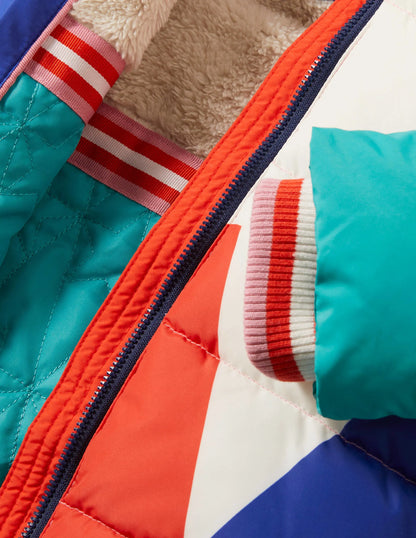 Multicolor Waterproof Hooded Puffer Jacket-Multi Colourblock Star