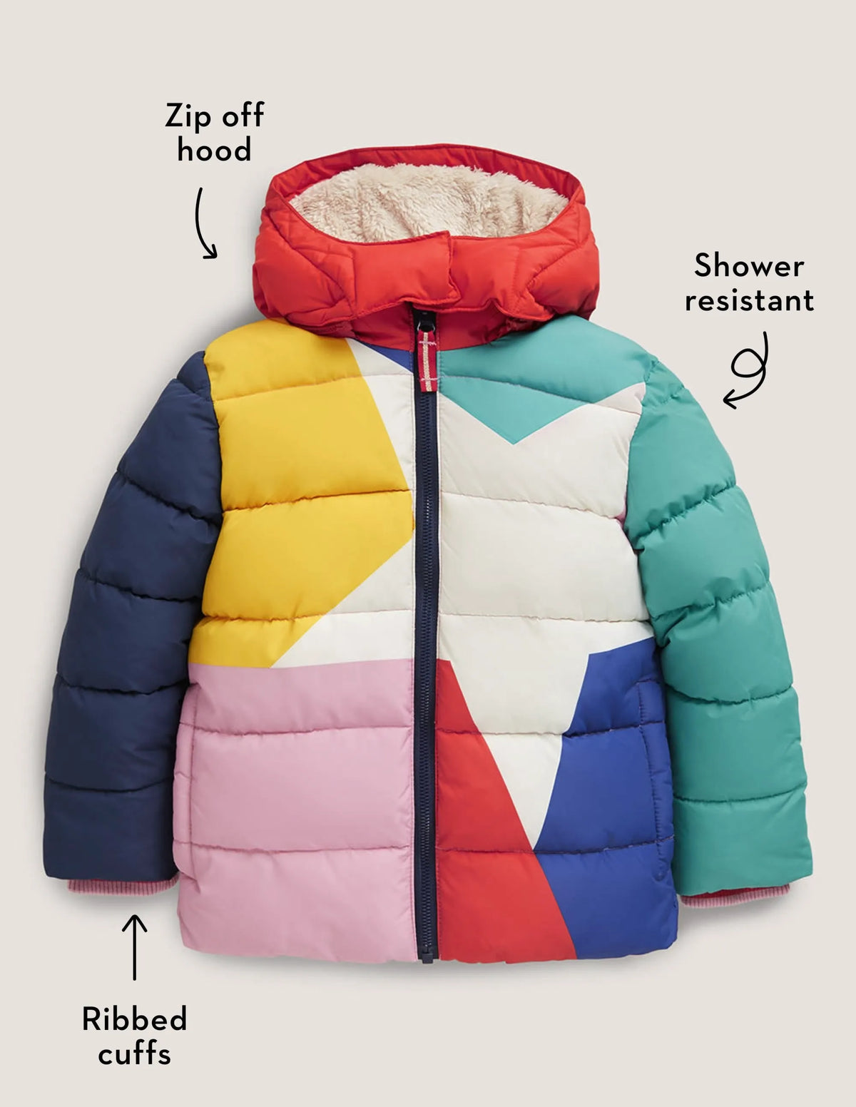 Multicolor Waterproof Hooded Puffer Jacket-Multi Colourblock Star