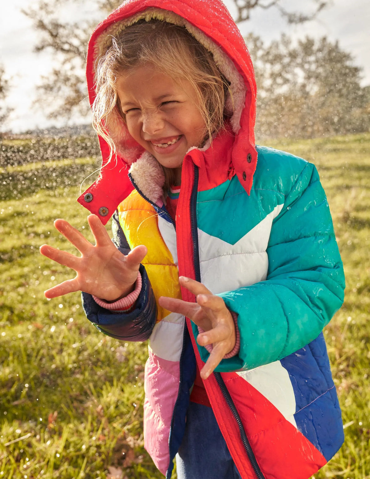 Multicolor Waterproof Hooded Puffer Jacket-Multi Colourblock Star