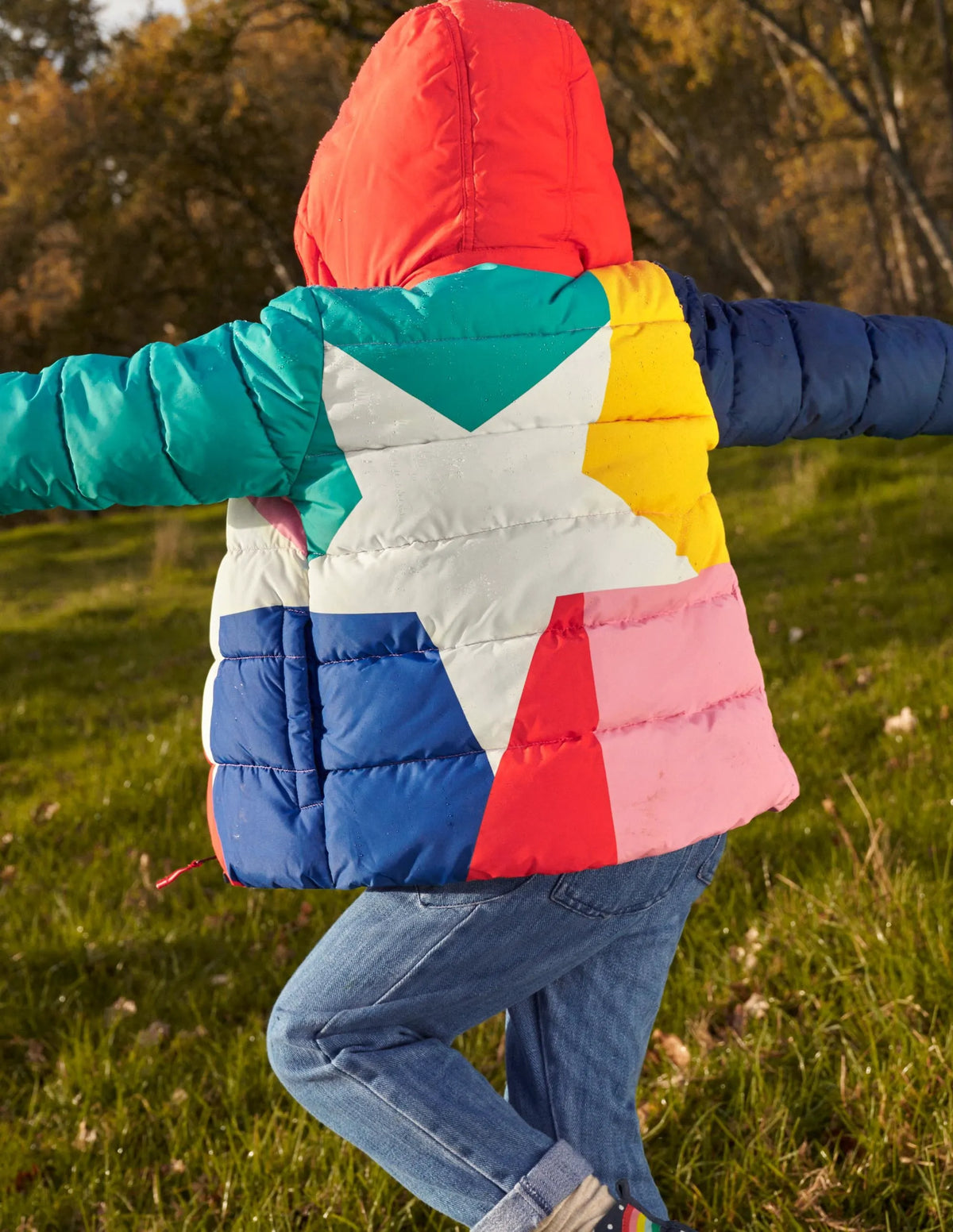Multicolor Waterproof Hooded Puffer Jacket-Multi Colourblock Star