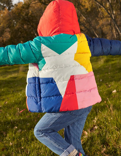 Multicolor Waterproof Hooded Puffer Jacket-Multi Colourblock Star