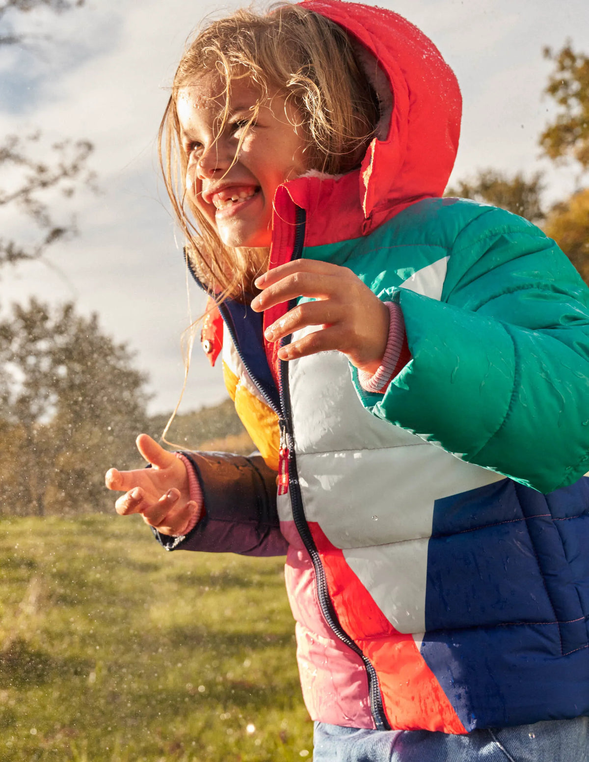 Multicolor Waterproof Hooded Puffer Jacket-Multi Colourblock Star