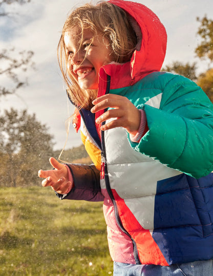 Multicolor Waterproof Hooded Puffer Jacket-Multi Colourblock Star