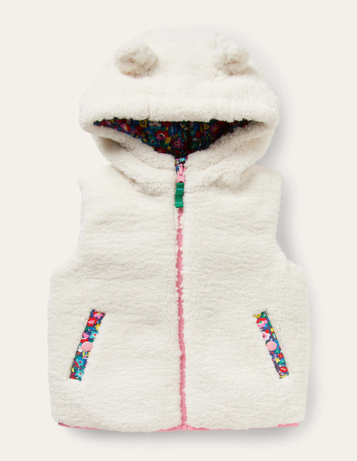 Borg Mix Reversible Gilet-Multi Patchwork Floral