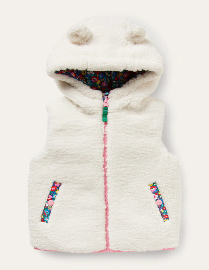 Borg Mix Reversible Gilet-Multi Patchwork Floral