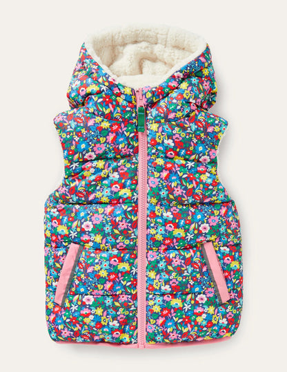 Borg Mix Reversible Gilet-Multi Patchwork Floral
