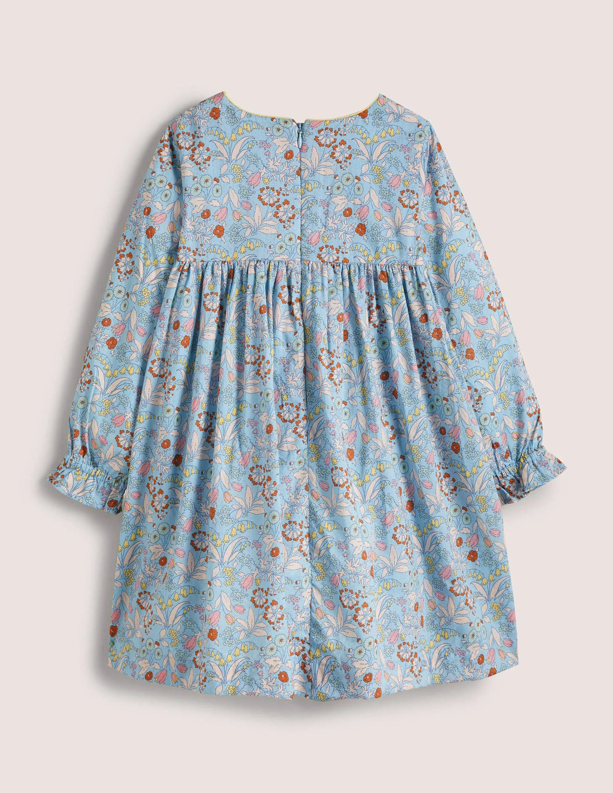Long-sleeved Smock Dress-Dusty Blue