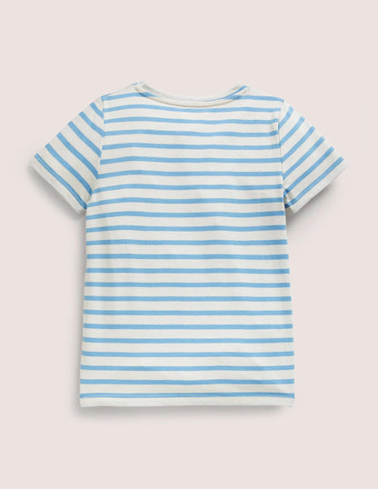 Graphic Printed T-shirt-Ivory/Surfboard Blue Rainbow