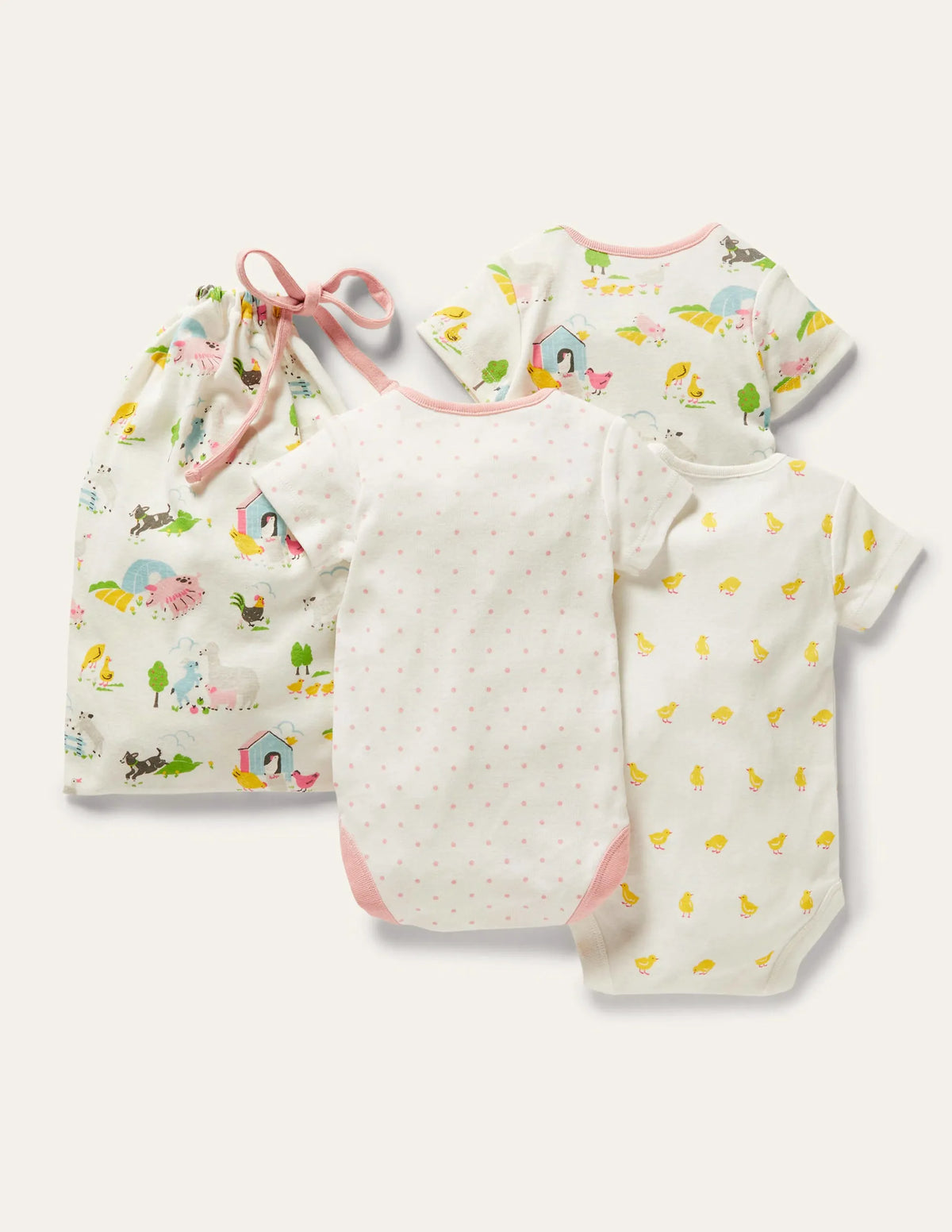 GOTS Organic 3 Pack Bodysuits-Multi Farmyard Friends