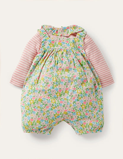 Organic Newborn Overalls Set-Aqua Spring Floral