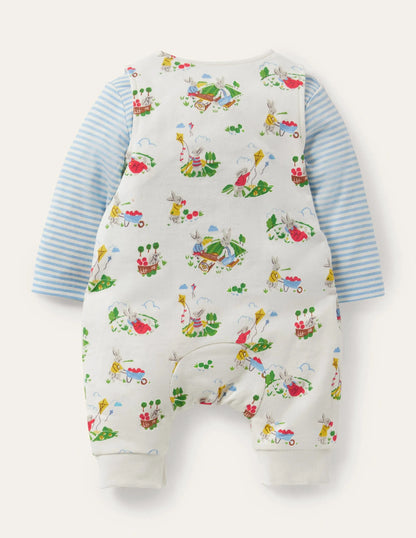 Organic Bunny Overalls Set-Ivory Daydreaming Bunny