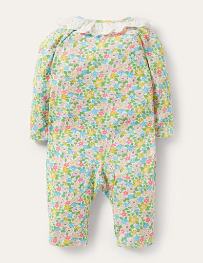 GOTS Organic Ruffle Romper-Aqua Spring Floral