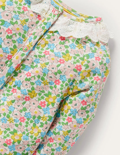 GOTS Organic Ruffle Romper-Aqua Spring Floral