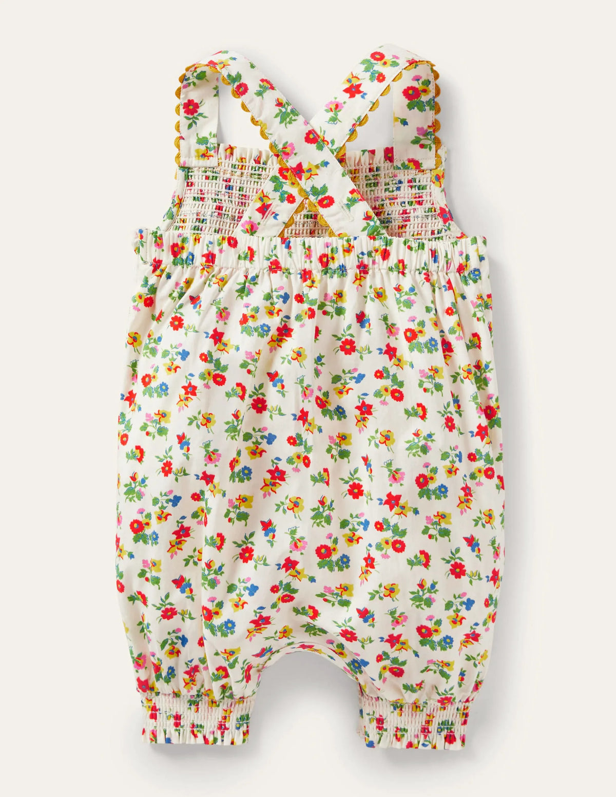 Smocked Woven Romper-Ivory Floral