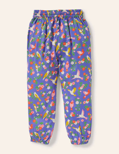 Relaxed Woven Printed Pants-Bluebell Tropical Garden