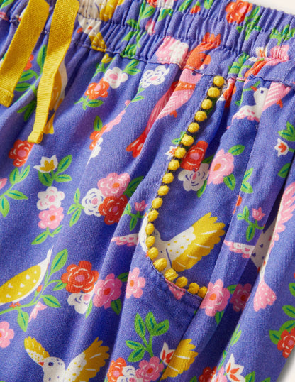 Relaxed Woven Printed Pants-Bluebell Tropical Garden
