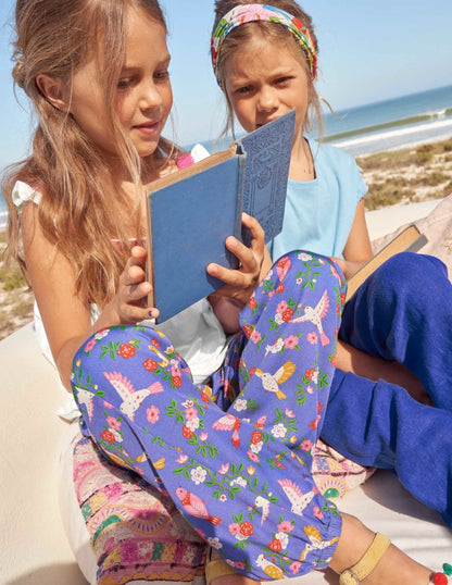 Relaxed Woven Printed Pants-Bluebell Tropical Garden