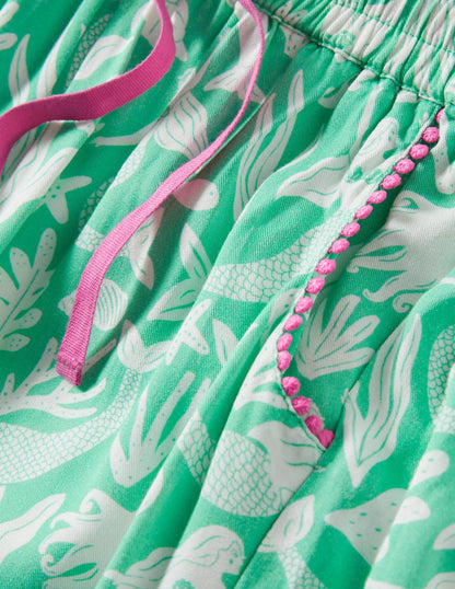 Relaxed Woven Printed Pants-Tropical Green Mermaids