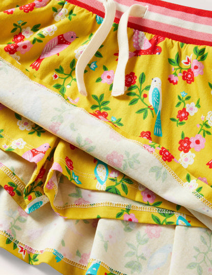 Printed Jersey Skort-Sweetcorn Yellow Parrots