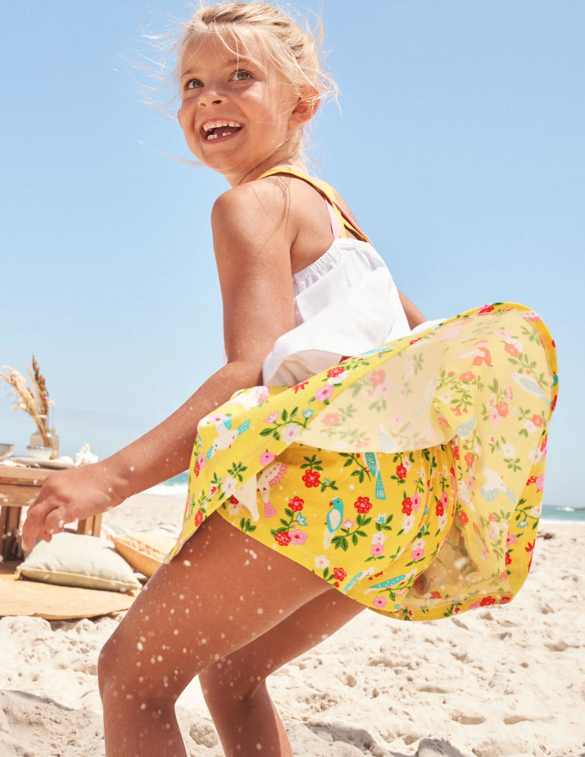 Printed Jersey Skort-Sweetcorn Yellow Parrots