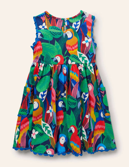 Trim Detail Jersey Dress-Multi Parrots