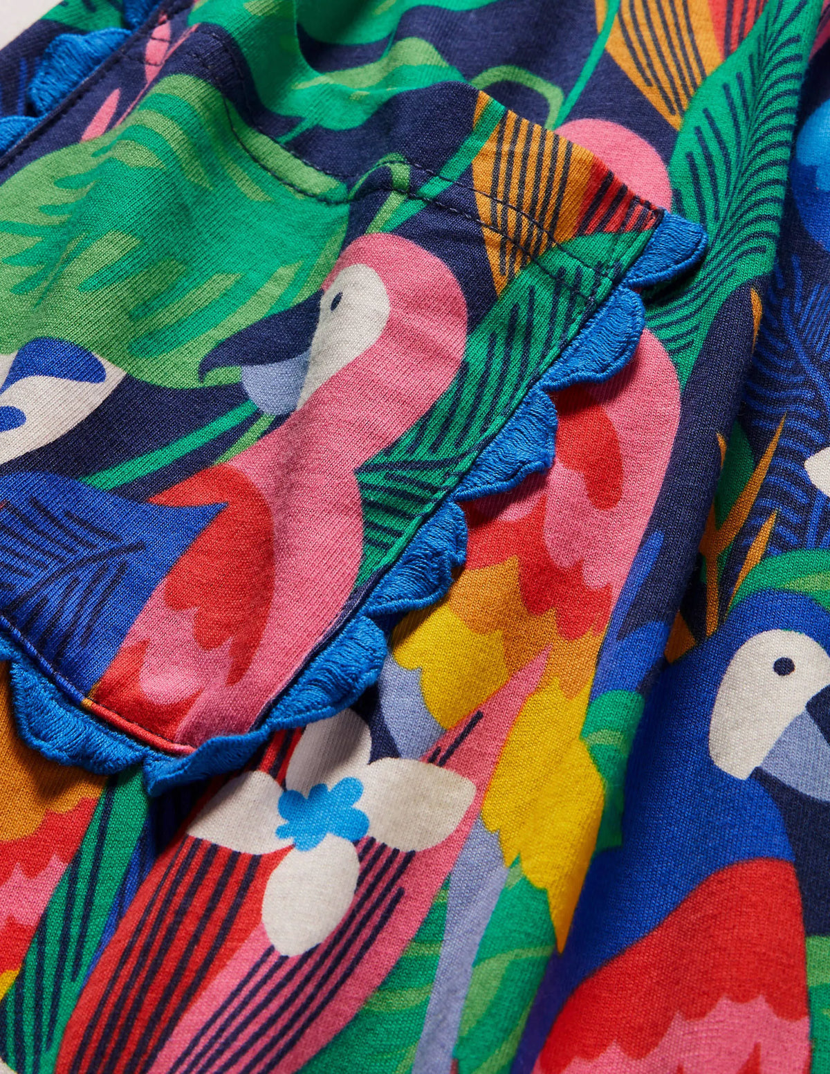 Trim Detail Jersey Dress-Multi Parrots