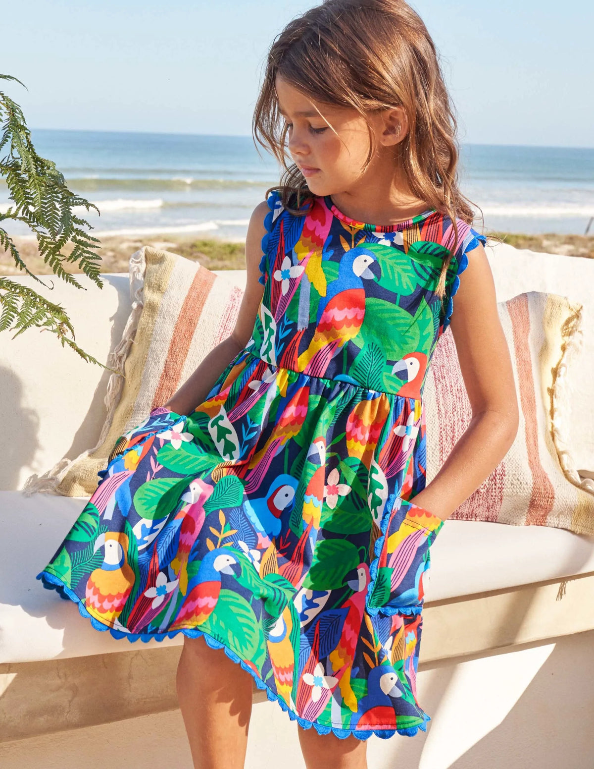 Trim Detail Jersey Dress-Multi Parrots