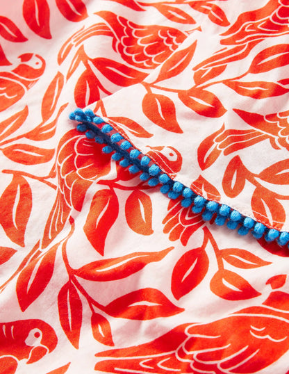 Smocked Printed Kaftan-Watermelon Red Parrot