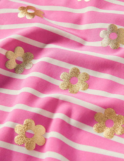 Frilly Cross-back Swimsuit-Strawberry Pink Foil Daisy