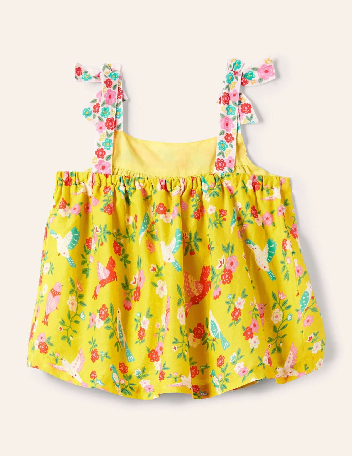 Tie Shoulder Printed Top-Sweetcorn Tropical Garden